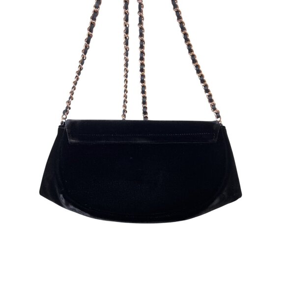 CHANEL  Half Moon  Black Velvet Leather Wallet on Chain Clutch Shoulder Bag Auth - Picture 16 of 16